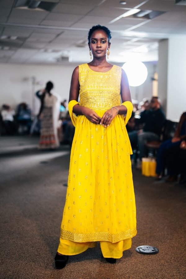 Yellow Crepe silk fusion kurta