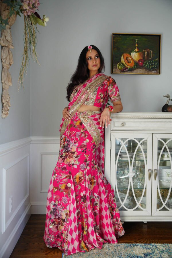 Pink & peach sari lehanga