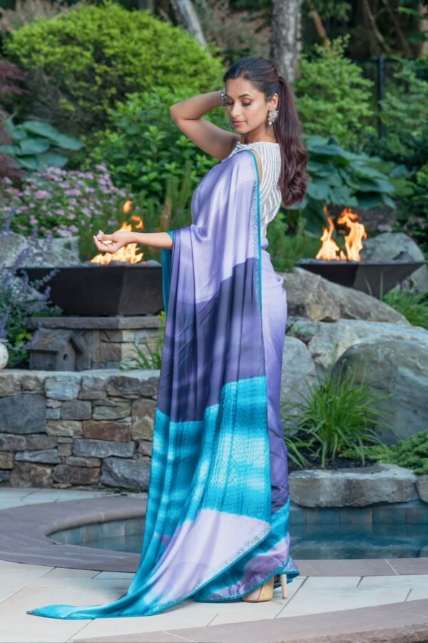 Soft purple & blue satin silk saree - Image 2