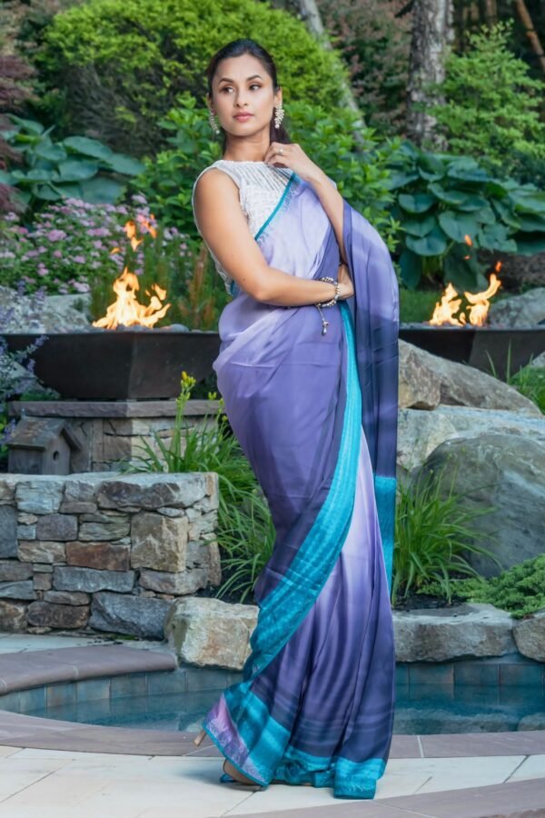 Soft purple & blue satin silk saree