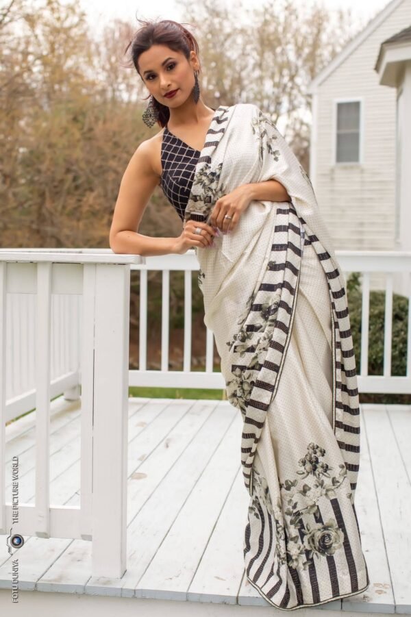 White satin silk saree