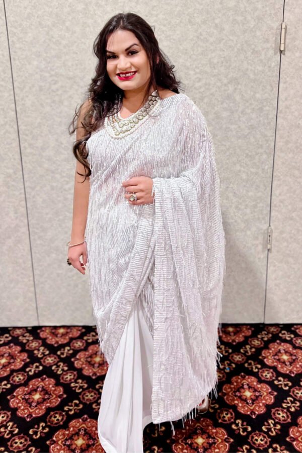 White  Lycra saree - Image 2