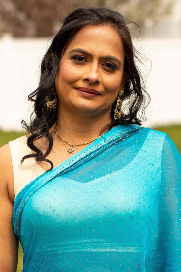 Turquoise blue chiffon saree - Image 3
