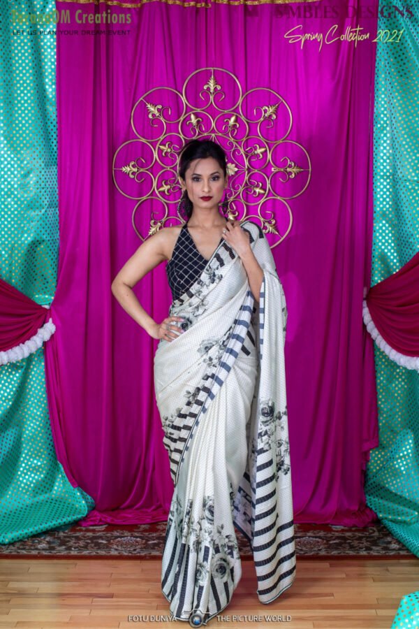 White satin silk saree