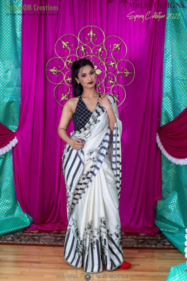 White satin silk saree - Image 2