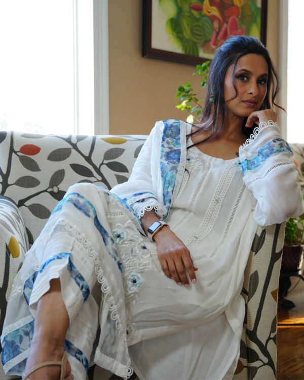 White/Turkish Blue chiffon kurta