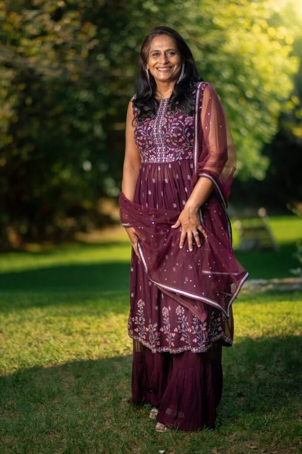 Wine color fusion outfit - Image 2