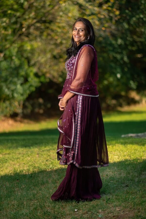 Wine color fusion outfit - Image 3