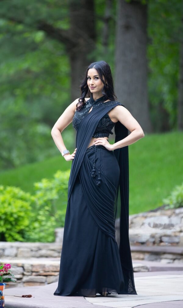 Black Pre-Draped Saree